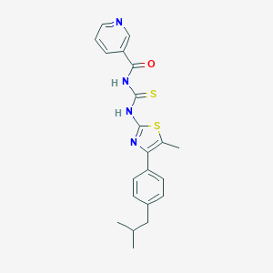 molecular formula C21H22N4OS2 B456531 N-({5-methyl-4-[4-(2-methylpropyl)phenyl]-1,3-thiazol-2-yl}carbamothioyl)pyridine-3-carboxamide 