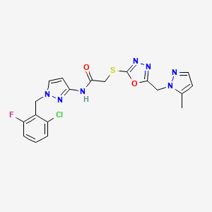 molecular formula C19H17ClFN7O2S B4565380 N~1~-[1-(2-CHLORO-6-FLUOROBENZYL)-1H-PYRAZOL-3-YL]-2-({5-[(5-METHYL-1H-PYRAZOL-1-YL)METHYL]-1,3,4-OXADIAZOL-2-YL}SULFANYL)ACETAMIDE 