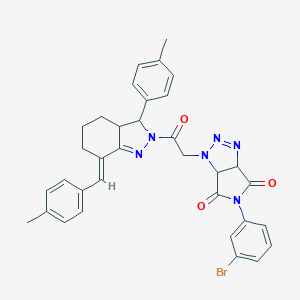molecular formula C34H31BrN6O3 B456543 5-(3-BROMOPHENYL)-1-(2-{3-(4-METHYLPHENYL)-7-[(E)-1-(4-METHYLPHENYL)METHYLIDENE]-3,3A,4,5,6,7-HEXAHYDRO-2H-INDAZOL-2-YL}-2-OXOETHYL)-3A,6A-DIHYDROPYRROLO[3,4-D][1,2,3]TRIAZOLE-4,6(1H,5H)-DIONE 