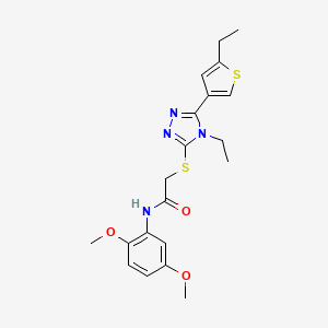 molecular formula C20H24N4O3S2 B4565483 N-(2,5-DIMETHOXYPHENYL)-2-{[4-ETHYL-5-(5-ETHYL-3-THIENYL)-4H-1,2,4-TRIAZOL-3-YL]SULFANYL}ACETAMIDE 