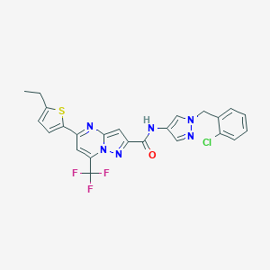 molecular formula C24H18ClF3N6OS B456569 N-[1-(2-chlorobenzyl)-1H-pyrazol-4-yl]-5-(5-ethyl-2-thienyl)-7-(trifluoromethyl)pyrazolo[1,5-a]pyrimidine-2-carboxamide 