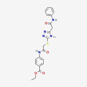molecular formula C22H23N5O4S B4566082 ethyl 4-{[({4-methyl-5-[2-oxo-2-(phenylamino)ethyl]-4H-1,2,4-triazol-3-yl}sulfanyl)acetyl]amino}benzoate 