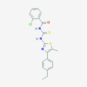 molecular formula C20H18ClN3OS2 B456632 2-chloro-N-[[4-(4-ethylphenyl)-5-methyl-1,3-thiazol-2-yl]carbamothioyl]benzamide 