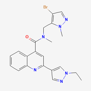 molecular formula C21H21BrN6O B4566391 N~4~-[(4-BROMO-1-METHYL-1H-PYRAZOL-5-YL)METHYL]-2-(1-ETHYL-1H-PYRAZOL-4-YL)-N~4~-METHYL-4-QUINOLINECARBOXAMIDE 