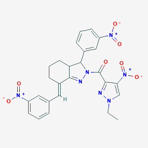 molecular formula C26H23N7O7 B456640 (1-ETHYL-4-NITRO-1H-PYRAZOL-3-YL){3-(3-NITROPHENYL)-7-[(E)-1-(3-NITROPHENYL)METHYLIDENE]-3,3A,4,5,6,7-HEXAHYDRO-2H-INDAZOL-2-YL}METHANONE 