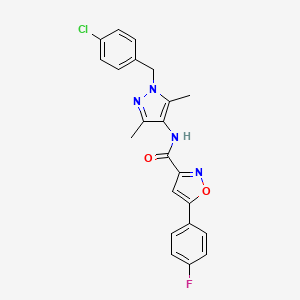molecular formula C22H18ClFN4O2 B4566471 N-[1-(4-chlorobenzyl)-3,5-dimethyl-1H-pyrazol-4-yl]-5-(4-fluorophenyl)-3-isoxazolecarboxamide 