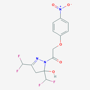 molecular formula C13H11F4N3O5 B456651 3,5-bis(difluoromethyl)-1-({4-nitrophenoxy}acetyl)-4,5-dihydro-1H-pyrazol-5-ol 