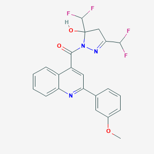 molecular formula C22H17F4N3O3 B456664 [3,5-BIS(DIFLUOROMETHYL)-5-HYDROXY-4,5-DIHYDRO-1H-PYRAZOL-1-YL][2-(3-METHOXYPHENYL)-4-QUINOLYL]METHANONE 