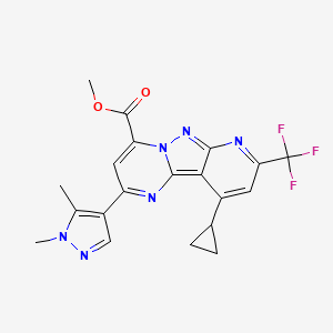 molecular formula C20H17F3N6O2 B4566729 methyl 13-cyclopropyl-4-(1,5-dimethylpyrazol-4-yl)-11-(trifluoromethyl)-3,7,8,10-tetrazatricyclo[7.4.0.02,7]trideca-1,3,5,8,10,12-hexaene-6-carboxylate 
