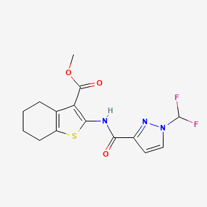 molecular formula C15H15F2N3O3S B4566762 methyl 2-({[1-(difluoromethyl)-1H-pyrazol-3-yl]carbonyl}amino)-4,5,6,7-tetrahydro-1-benzothiophene-3-carboxylate 