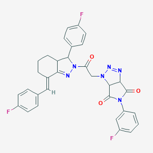 molecular formula C32H25F3N6O3 B456730 5-(3-FLUOROPHENYL)-1-(2-{3-(4-FLUOROPHENYL)-7-[(E)-1-(4-FLUOROPHENYL)METHYLIDENE]-3,3A,4,5,6,7-HEXAHYDRO-2H-INDAZOL-2-YL}-2-OXOETHYL)-3A,6A-DIHYDROPYRROLO[3,4-D][1,2,3]TRIAZOLE-4,6(1H,5H)-DIONE 