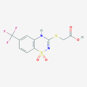 molecular formula C10H7F3N2O4S2 B045674 3-[(Carboxymethyl)thio]-6-(trifluoromethyl)-4H-1,2,4-benzothiadiazine 1,1-dioxide CAS No. 114260-78-5