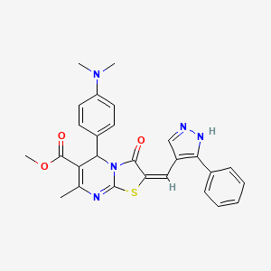 molecular formula C27H25N5O3S B4567771 METHYL 5-[4-(DIMETHYLAMINO)PHENYL]-7-METHYL-3-OXO-2-[(E)-1-(3-PHENYL-1H-PYRAZOL-4-YL)METHYLIDENE]-2,3-DIHYDRO-5H-[1,3]THIAZOLO[3,2-A]PYRIMIDINE-6-CARBOXYLATE 
