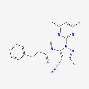 molecular formula C20H20N6O B4567779 N-[4-cyano-1-(4,6-dimethylpyrimidin-2-yl)-3-methyl-1H-pyrazol-5-yl]-3-phenylpropanamide 