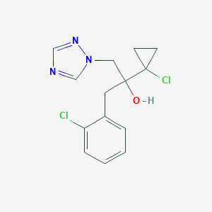 molecular formula C14H15Cl2N3O B045678 2-(1-chlorocyclopropyl)-1-(2-chlorophenyl)-3-(1H-1,2,4-triazol-1-yl)propan-2-ol CAS No. 120983-64-4
