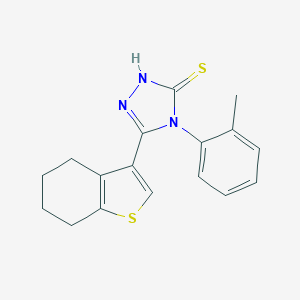 molecular formula C17H17N3S2 B456785 4-(2-methylphenyl)-5-(4,5,6,7-tetrahydro-1-benzothien-3-yl)-4H-1,2,4-triazol-3-yl hydrosulfide 