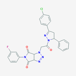 molecular formula C27H20ClFN6O3 B456805 1-{2-[3-(4-chlorophenyl)-5-phenyl-4,5-dihydro-1H-pyrazol-1-yl]-2-oxoethyl}-5-(3-fluorophenyl)-3a,6a-dihydropyrrolo[3,4-d][1,2,3]triazole-4,6(1H,5H)-dione 