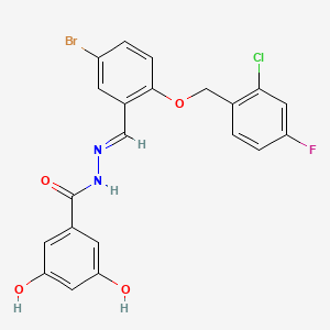 molecular formula C21H15BrClFN2O4 B4568276 N'-{5-bromo-2-[(2-chloro-4-fluorobenzyl)oxy]benzylidene}-3,5-dihydroxybenzohydrazide 