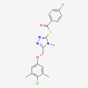 molecular formula C19H17Cl2N3O2S B4568639 S-{5-[(4-chloro-3,5-dimethylphenoxy)methyl]-4-methyl-4H-1,2,4-triazol-3-yl} 4-chlorobenzenecarbothioate 