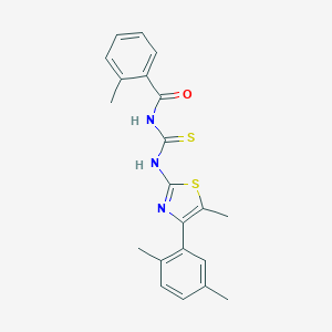 molecular formula C21H21N3OS2 B456876 N-[[4-(2,5-dimethylphenyl)-5-methyl-1,3-thiazol-2-yl]carbamothioyl]-2-methylbenzamide 