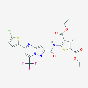molecular formula C23H18ClF3N4O5S2 B456892 diethyl 5-({[5-(5-chloro-2-thienyl)-7-(trifluoromethyl)pyrazolo[1,5-a]pyrimidin-2-yl]carbonyl}amino)-3-methyl-2,4-thiophenedicarboxylate 