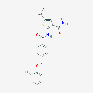 molecular formula C22H21ClN2O3S B456944 2-({4-[(2-Chlorophenoxy)methyl]benzoyl}amino)-5-isopropyl-3-thiophenecarboxamide 
