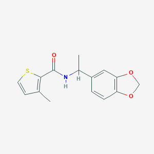molecular formula C15H15NO3S B456975 N-[1-(1,3-benzodioxol-5-yl)ethyl]-3-methylthiophene-2-carboxamide 
