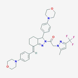 molecular formula C35H39F3N6O3 B456997 2-[5-METHYL-3-(TRIFLUOROMETHYL)-1H-PYRAZOL-1-YL]-1-{3-(4-MORPHOLINOPHENYL)-7-[(E)-1-(4-MORPHOLINOPHENYL)METHYLIDENE]-3,3A,4,5,6,7-HEXAHYDRO-2H-INDAZOL-2-YL}-1-ETHANONE 