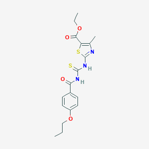 molecular formula C18H21N3O4S2 B457026 Ethyl 4-methyl-2-({[(4-propoxybenzoyl)amino]carbothioyl}amino)-1,3-thiazole-5-carboxylate 