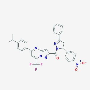 molecular formula C32H25F3N6O3 B457110 2-[(5-{4-nitrophenyl}-3-phenyl-4,5-dihydro-1H-pyrazol-1-yl)carbonyl]-5-(4-isopropylphenyl)-7-(trifluoromethyl)pyrazolo[1,5-a]pyrimidine 