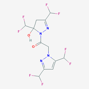 molecular formula C12H10F8N4O2 B457154 1-[3,5-BIS(DIFLUOROMETHYL)-5-HYDROXY-4,5-DIHYDRO-1H-PYRAZOL-1-YL]-2-[3,5-BIS(DIFLUOROMETHYL)-1H-PYRAZOL-1-YL]-1-ETHANONE 