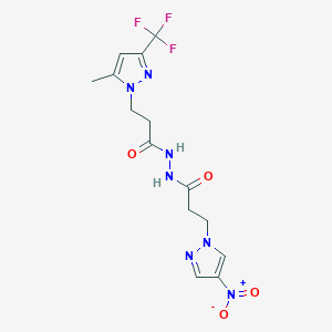 molecular formula C14H16F3N7O4 B457157 N-{3-[5-METHYL-3-(TRIFLUOROMETHYL)-1H-PYRAZOL-1-YL]PROPANOYL}-3-(4-NITRO-1H-PYRAZOL-1-YL)PROPANOHYDRAZIDE 