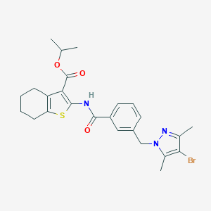 molecular formula C25H28BrN3O3S B457169 isopropyl 2-({3-[(4-bromo-3,5-dimethyl-1H-pyrazol-1-yl)methyl]benzoyl}amino)-4,5,6,7-tetrahydro-1-benzothiophene-3-carboxylate 