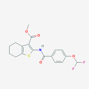 molecular formula C18H17F2NO4S B457178 methyl 2-{[4-(difluoromethoxy)benzoyl]amino}-4,5,6,7-tetrahydro-1-benzothiophene-3-carboxylate 