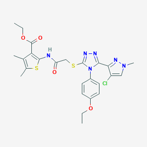 molecular formula C25H27ClN6O4S2 B457194 ETHYL 2-[(2-{[5-(4-CHLORO-1-METHYL-1H-PYRAZOL-3-YL)-4-(4-ETHOXYPHENYL)-4H-1,2,4-TRIAZOL-3-YL]SULFANYL}ACETYL)AMINO]-4,5-DIMETHYL-3-THIOPHENECARBOXYLATE 