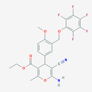 molecular formula C24H19F5N2O5 B457453 ethyl 6-amino-5-cyano-4-{4-methoxy-3-[(2,3,4,5,6-pentafluorophenoxy)methyl]phenyl}-2-methyl-4H-pyran-3-carboxylate 