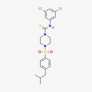 molecular formula C21H25Cl2N3O2S2 B4574716 N-(3,5-dichlorophenyl)-4-[(4-isobutylphenyl)sulfonyl]-1-piperazinecarbothioamide 