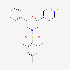 molecular formula C24H33N3O3S B4574758 2,4,6-trimethyl-N-[2-(4-methylpiperazin-1-yl)-2-oxoethyl]-N-(2-phenylethyl)benzenesulfonamide 