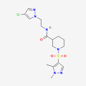 molecular formula C16H23ClN6O3S B4575204 N~3~-[2-(4-CHLORO-1H-PYRAZOL-1-YL)ETHYL]-1-[(1,5-DIMETHYL-1H-PYRAZOL-4-YL)SULFONYL]-3-PIPERIDINECARBOXAMIDE 