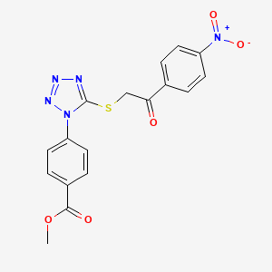 molecular formula C17H13N5O5S B4575295 METHYL 4-(5-{[2-(4-NITROPHENYL)-2-OXOETHYL]SULFANYL}-1H-1,2,3,4-TETRAZOL-1-YL)BENZOATE 