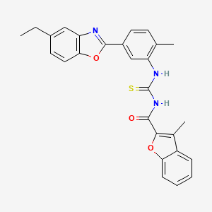 molecular formula C27H23N3O3S B4575565 N-{[5-(5-ethyl-1,3-benzoxazol-2-yl)-2-methylphenyl]carbamothioyl}-3-methyl-1-benzofuran-2-carboxamide 