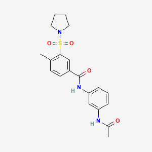 molecular formula C20H23N3O4S B4575660 N-[3-(acetylamino)phenyl]-4-methyl-3-(1-pyrrolidinylsulfonyl)benzamide 