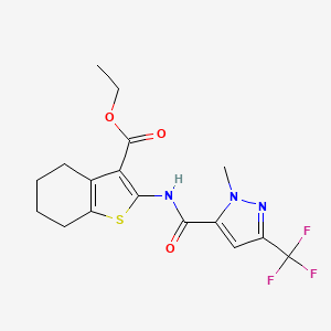 molecular formula C17H18F3N3O3S B4575869 ethyl 2-({[1-methyl-3-(trifluoromethyl)-1H-pyrazol-5-yl]carbonyl}amino)-4,5,6,7-tetrahydro-1-benzothiophene-3-carboxylate 