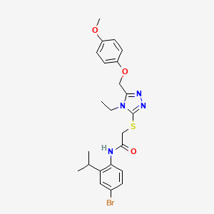 molecular formula C23H27BrN4O3S B4575887 N-[4-bromo-2-(propan-2-yl)phenyl]-2-({4-ethyl-5-[(4-methoxyphenoxy)methyl]-4H-1,2,4-triazol-3-yl}sulfanyl)acetamide 