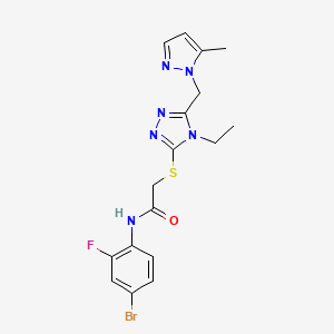 molecular formula C17H18BrFN6OS B4576280 N~1~-(4-BROMO-2-FLUOROPHENYL)-2-({4-ETHYL-5-[(5-METHYL-1H-PYRAZOL-1-YL)METHYL]-4H-1,2,4-TRIAZOL-3-YL}SULFANYL)ACETAMIDE 