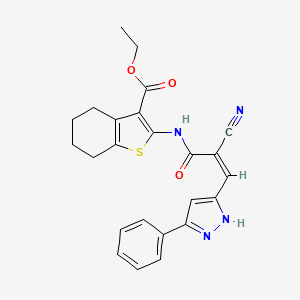 molecular formula C24H22N4O3S B4576386 ethyl 2-{[2-cyano-3-(3-phenyl-1H-pyrazol-5-yl)acryloyl]amino}-4,5,6,7-tetrahydro-1-benzothiophene-3-carboxylate 