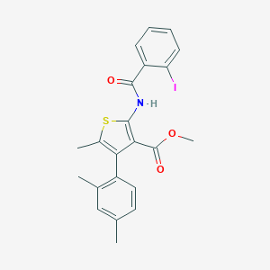 molecular formula C22H20INO3S B457640 Methyl 4-(2,4-dimethylphenyl)-2-[(2-iodobenzoyl)amino]-5-methyl-3-thiophenecarboxylate 