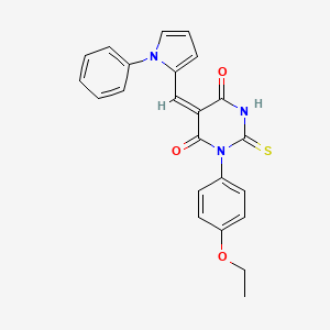 molecular formula C23H19N3O3S B4576577 1-(4-ETHOXYPHENYL)-5-[(E)-1-(1-PHENYL-1H-PYRROL-2-YL)METHYLIDENE]-2-THIOXODIHYDRO-4,6(1H,5H)-PYRIMIDINEDIONE 