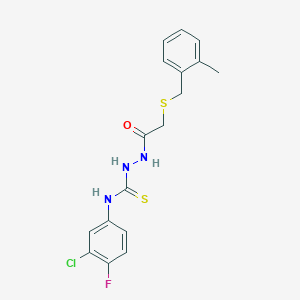 molecular formula C17H17ClFN3OS2 B4576673 N-(3-chloro-4-fluorophenyl)-2-{[(2-methylbenzyl)thio]acetyl}hydrazinecarbothioamide 