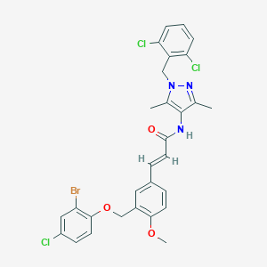 molecular formula C29H25BrCl3N3O3 B457685 (E)-3-{3-[(2-BROMO-4-CHLOROPHENOXY)METHYL]-4-METHOXYPHENYL}-N-[1-(2,6-DICHLOROBENZYL)-3,5-DIMETHYL-1H-PYRAZOL-4-YL]-2-PROPENAMIDE 